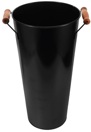 Black Iron Fireplace Storage Bucket with Handle, 40cm | Coal Storage Outdoor, Firewood Holder for Indoor Use, Sturdy Metal Build for Logs and Coal