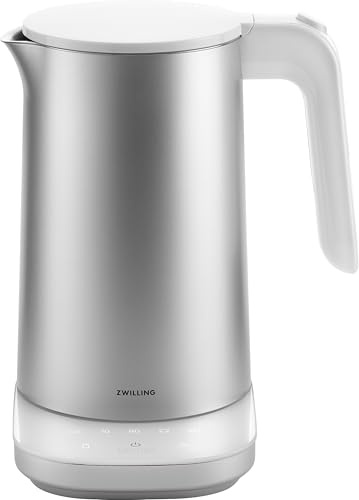 ZWILLING ENFINIGY Bouilloire Pro avec 6 réglages de température, fonction maintien au chaud, récipient en acier inoxydable, 1850 W, 1 litre, argent