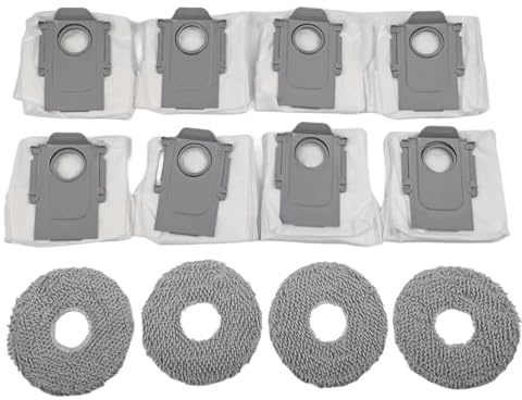 FACAIIO Kit de rechange pour balai à franges et sacs à poussière pour aspirateurs robots QV 35A / QR 798 / QR 598, en microfibre pour matériau, 4 chiffons pour balai à franges + 8 sacs à poussière