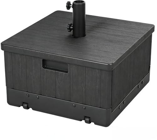 T&Jero Fioriera 3 in 1 con ruote, resistente, con base per ombrellone, 82 kg, riempibile con sabbia, fioriera e tavolino quadrato da esterno, nero