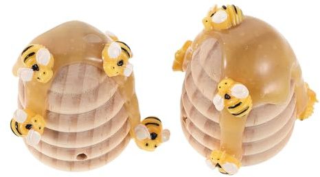 VICASKY Lot de 2 Décorations en Nid d'abeille en Bois avec Figurines D'abeilles en Résine, Décor Rustique pour Plateau à Étages, Décoration Printanière et Fête Thème des Ruches,