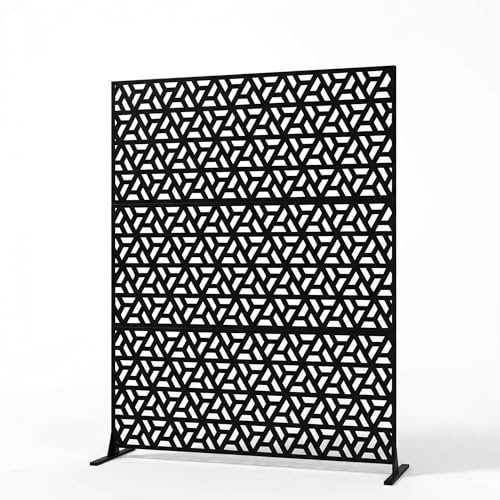 JOLLYTOP Freistehender Metall-Sichtschutz – 72 h x 47 w Dekorative Outdoor-Trennwand – Wetterfester Paravent Aus Verzinktem Stahl Für Garten, Terrasse, Balkon & Hof,Schwarz - Geometrisch