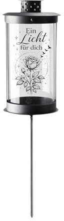 Mariles Laterne auf Stab Erdspieß wetterfest Stablaterne Grablaterne Grablicht Grableuchte Friedhofslaterne Windlicht Gartenlaterne Gartenlicht Garten Grab - 50 cm - EIN Licht für Dich