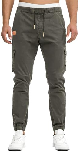 VMSUCIJ Pantaloni Cargo Uomo in Cotone Leggero con Coulisse e Tasche Laterali Pantaloni Casual Jogger Slim Fit per Tutte Le Stagioni,Grigio 06,M