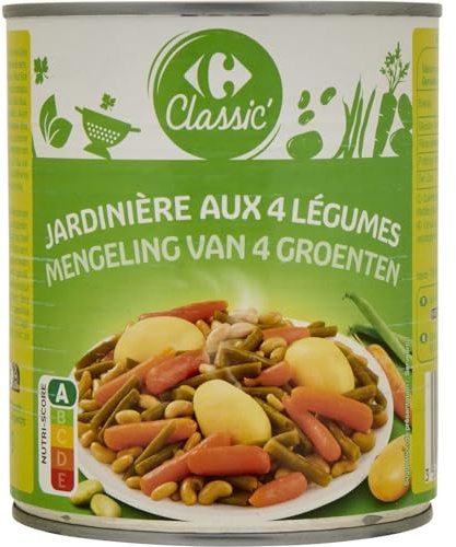Gagnez du temps en cuisine avec la jardinière aux 4 légumes CARREFOUR CLASSIC' - Boîte de 510g - Lot de 4