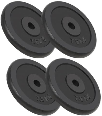 QUAHEAS Hantelscheiben Gusseisen 4 x 7,5 kg Gewichtsscheiben Set mit 30 mm Loch für Langhantel Kurzhantel Stange Krafttraining Muskelaufbau Fitness Workout Zuhause Fitnessstudio