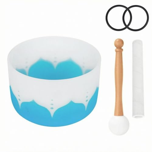 HuadaXtai Bol Chantant en Cristal Tibétain Instrument Sonore Méditation Frappe Finition Mate Givrée avec Maillets et Anneaux de Support Adapté à la Détente Séances de Son Salle de Spa, A Tune