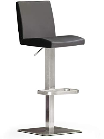 Robas Lund Barhocker Schwarz Leder mit Lehne Barstuhl drehbar 180 Grad, Hocker höhenverstellbar, LO.PES, 52 x 40 x 110 cm