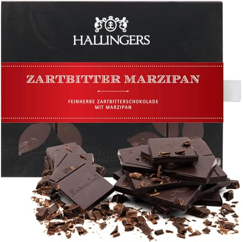 Hallingers Genuss Manufaktur Vegane Schokolade Geschenk - Tafel aus handgeschöpftem Edelkakao ohne Alkohol edler Karton Marzipan Marzipan, Geschenkidee für Frauen Männer