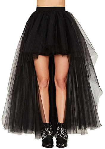 Babyonline tyllkjol dam punk rockabilly tyllkjol vokuhila punk-kjol tutu organza dansklänning retro karneval, svart, one size