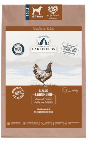 Lakefields Classic Hundefutter trocken | Huhn 60% | 2,5kg | Getreidefreies Trockenfutter für ausgewachsene Hunde | Zutaten in Lebensmittelqualität | Fenchel, Karotten & Kartoffeln | Schonend gebacken