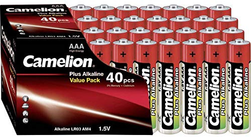 Camelion 11104003 - Batterien Plus Alkaline AAA / LR03, 40 Stück, Kapazität 1250 mAh, leistungsstarke Einwegbatterien für elektronische Alltagsgeräte zur optimalen Energieversorgung