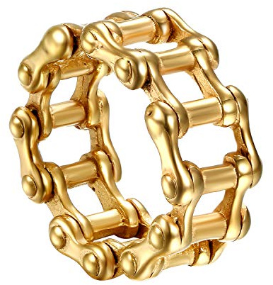 JewelryWe Schmuck Biker Herren-Ring Edelstahl Fahrradkette Punk Rock Motorrad-Style Band Ring für Männer Silber/Gold/Schwarz