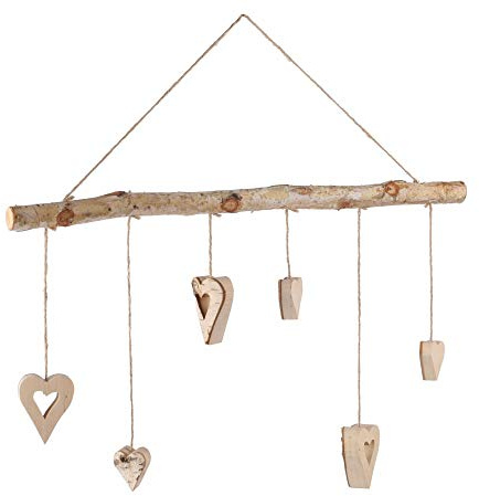 Annastore Birken-Zweig mit 7 hängenden Sternen oder Herzen Weihnachtsdeko Dekozweig Brikenast (Herzen)
