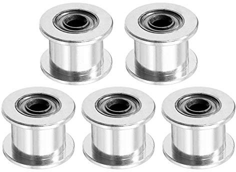 Saipor 2GT Aluminum Timing Belt Idler Pulley (5pcs) Synchronous Wheel 20T 5mm Bore for 6mm Width Timing Belt, 3D Printer Accessories (20T, Bore 5mm, W 6mm, Toothless)