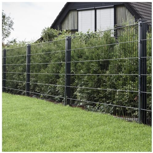 HORI Doppelstabmattenzaun Komplettset I je 200 cm Mattenzaun I 6/5/6 verschiedene Längen und Höhen – mit Klemmhalter Anthrazit,Grau RAL 7016 Höhe 123 cm - Länge 14 m