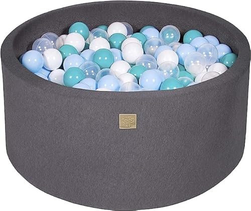 MEOWBABY Bällebad Baby - Rund 90x40cm Ball Pit für Kinder ab 1 Jahr mit 300 Bälle - Weiches & Sicheres Bällepool, Cotton, Dunkelgrau