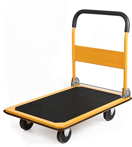 LEADALLWAY Platform Truck Large Size 880lbs Heavy Duty Foldable Push Cart 35.8x24x34.3inches Yellow