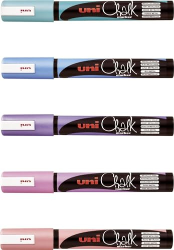 Uni-Ball 186209 - Fenster- und Kreidemarker mit Rundspitze, PWE-5M, metallic Farben, 8er Etui