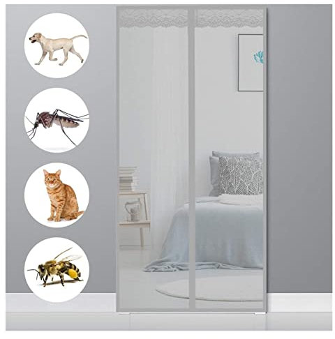 AMZERO Fliegengitter Magnet Tür Balkontür, 70x210cm Insektenschutz Fliegengitter Balkontür Klettverschluss für Balkontür Terrassentür Wohnzimmer, Grau