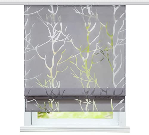 ESLIR Raffrollo Klettband Wohnzimmer Raffgardine Ausbrenner Grau4 60x140 | GardinenKüche,VorhängeTransparent,Bändchenrollo Modern,Fensterrollo innen,1Stück,mit Klettschiene,Voile,Landhaus