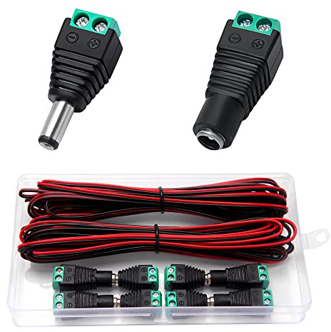 VooGenzek 10m 22AWG Elektrischer Draht Kabel, mit 10 DC Stecker Buchse, Elektrischer Draht 2-adriges Schwarzes Rotes Kabel, Litzen Verzinnter Kupferdraht, für Einfarbige LED Streifen