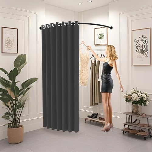 WPYGHLJN Umkleidekabine Freistehend für Ecke, Tragbarer C-förmige Umkleideraum, Schwarz | Umkleidezimmer Wandhalterung, C-förmige Schiene für Einkaufszentrum und Büro, Sichtschutz, Trennwand