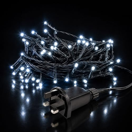 Status 200-LED White String Lights, 21m Cable with 5m Lead to First Light, Indoor and Outdoor Party Fairy Chain, IP44, Green Cable (GOTHENBURG200MW6)