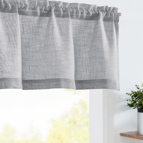 TOPICK Sheer Scheibengardine Grau Voile Bistrogardine Transparent Kurz Gardine Gaze Schals Fensterschal für Küche Wohnzimmer kleine Fenster Landhaus 2 Stück 130B x 40H(cm) | Scheibengardinen Halbtransparent Kurzgardine Landhausstil Vorhänge mit Stangedurchzug Leinenoptik Küchengardinen Wohnzimmer