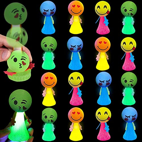 Mein HERZ Lanzadores Resorte 16 Piezas, Juguetes Rebotantes con Luz LED, Emoji Muñecas para Cumpleaños y Fiestas, Bolsas de Regalos