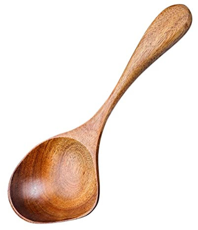 BESTonZON Cuchara De Madera Con Vertedor Para Servir Salsa y Sopa Diseño Antiguo Práctico Para Cocinar y Mezclar Cocina