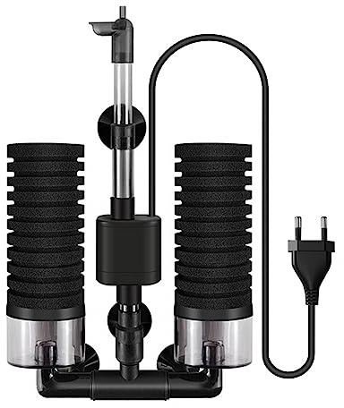 MiOYOOW Aquariumfilter, Leiser Doppelschwamm Aquariumfilter Multifunktionaler Elektrischer Schwammfilter Aquarium für Biologische und Mechanische Doppelfiltration für Süß- und Meerwasseraquarien