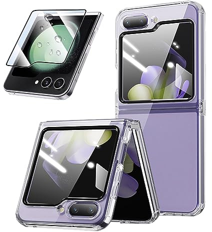 SEIAIYG Coque pour Samsung Galaxy Z Flip 5 avec Protecteur D'écran, Ultra-Mince Transparente Etui de Protection en TPU Antichoc Housse pour Samsung Z Flip 5 5G