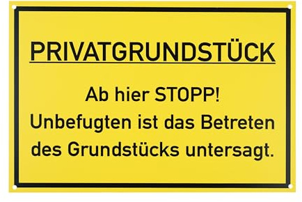 Hinweisschild PRIVATGRUNDSTÜCK - Ab hier STOPP!, 1 Stück, 30 x 20 cm, 2,7 mm starkes PVC Schild mit Bohrlöchern, Schilder Grundstück betreten untersagt, Achtung Unbefugte hier verboten Warnhinweis
