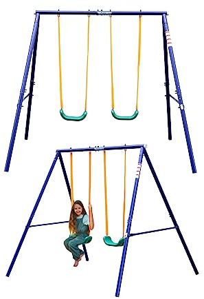 MUWO Kinder Spielgerüst, Gestell mit Einzelschaukel, Doppelschaukel oder mit Schaukeln, Schaukelwippe, Wippe und Rutsche, optimal für Garten und Hof (Nepomuk Doppelschaukel)