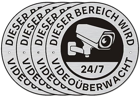 Cartello per videosorveglianza, 4 pezzi, 10 x 10 cm, in alluminio, con autoadesivo, telecamera di sorveglianza