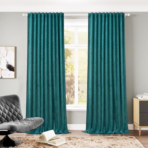 WOLTU 2 Stücke Samtvorhänge, für Schlafzimmer Wohnzimmer, Verdunklungsvorhang mit Kräuselband Thermogardine, 300 g/m² Schwere Samtige, 135 x 245 cm, Dunkelgrün
