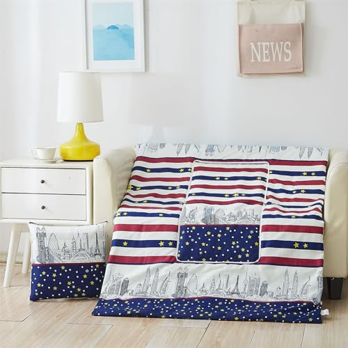 Hixingo Reisedecke und Kissen 2 in 1, Reisedecke mit Kissen Set Multifunktionale Reise Decke und Kissen 2 in 1 Weichem Flugzeug Verwandlungskissen für Urlaub, Camping (40 * 40cm,Nacht Stadt)