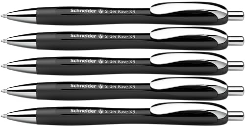 Schneider 132511 Slider Rave XB Kugelschreiber (Limitierte Sonderedition in schwarz, Made in Germany) 5 Stück, Schreibfarbe: blau