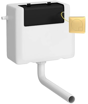 Balterley Concealed Cistern with Dual Flush, Water Saving Side Inlet Concealed Toilet Cistern & Square Flush Plate for Back to Wall & Wall Hung Toilets - 340x142x296mm (Brushed Brass/White)