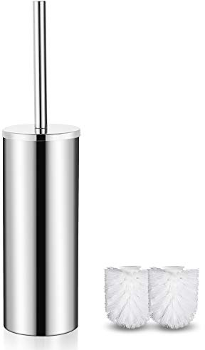 FIISAYL Scopino e Portascopino per WC, Scopettino WC con Maniglia e Base in Acciaio Inox, Argento