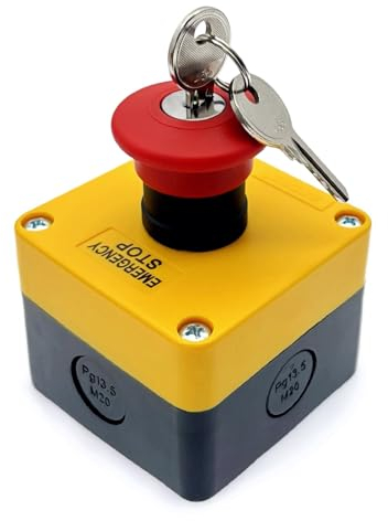 JZK Interrupteur d'urgence champignon rouge 660 V 10 A avec boîte à clés, bouton pression NC fermé normal pour appareils mécaniques, machines, démarreurs électromagnétiques, contacteurs, relais et
