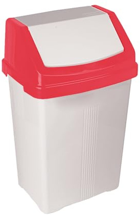 JMS we create smile 8L/25L/50L Litre Plastic Swing Lid Bin Waste Recycle Dustbins Rubbish Trash Refused Bins (Red & White Lid, 50 LITRE)