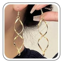 Aneneiceera Vintage Curved Wire Swirl Earrings Long Swirl Wire Dangle Earrings Gold Spiral Chain Earrings Twisted Hoop Drop Earrings Jewelry for Women