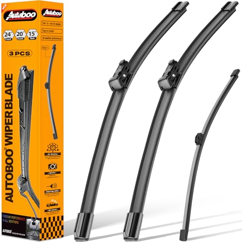 AUTOBOO 3-Pack Windshield Wiper Blades for Audi Q5 2018-2024, Original Equipment Replacement 24+20 Front and 15 Rear, All-Weather Performance, Easy One-Click Install