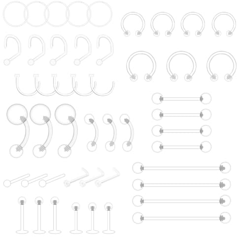 48 Stück Klare Piercing Retainer aus Kunststoff | Flexible Cartilage Helix, Plastik Platzhalter Schmuck für OP