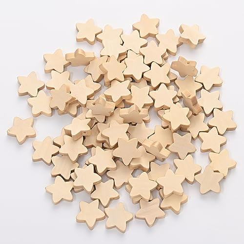 Anevous 50 Stück Fünfzackiger Stern, Holzperlen zum Auffädeln, Stern Holz Lose Perlen Holz Lose Spacer Perlen Holzperlen Zubehör für DIY Schmuck Handwerk, Armband Schmuck Herstellung,Holzfarbe 20mm