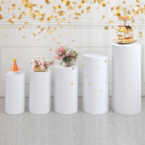 5 piezas de fundas de pedestal cilíndrico de Spandex, cubierta de soporte de exhibición de base cilíndrica redonda para fiestas de cumpleaños, Navidad, Nochevieja