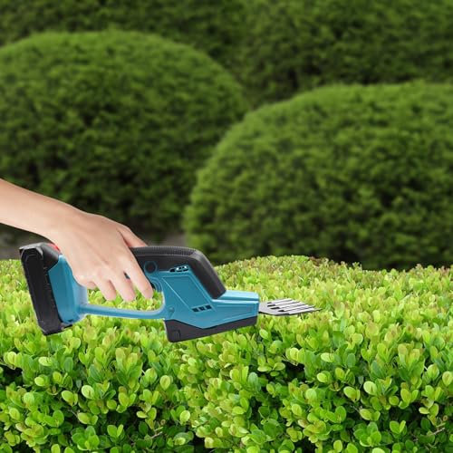 Mermajestic Cordless Hedge Trimmer, 21V 2 * 1500mAh Lithium ion with Battery and Charger Electric Cutter, 35CM Blade, Cutting Width 105 mm, 550 Brush Motor, 200W 2-in-1 Hedge Trimmer with Handle