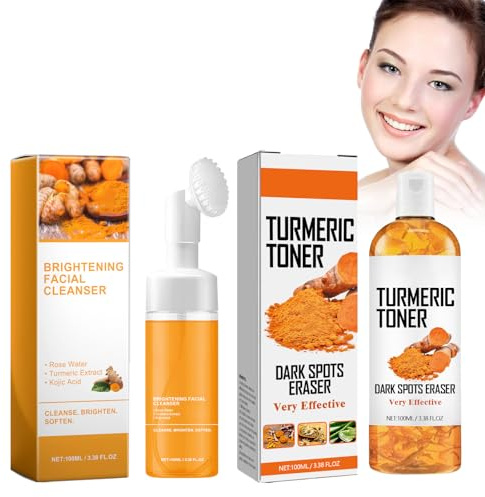 Kit de Soins Pour la Peau au Curcuma : Lotion Tonique Hydratante Intensive 100ml et Nettoyant 100ml Pour Réduire les Taches D'acné tonen